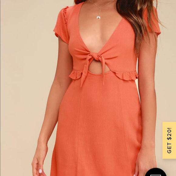Lulus Seaport Coral Orange Tie-Front Dress - Picture 2 of 6